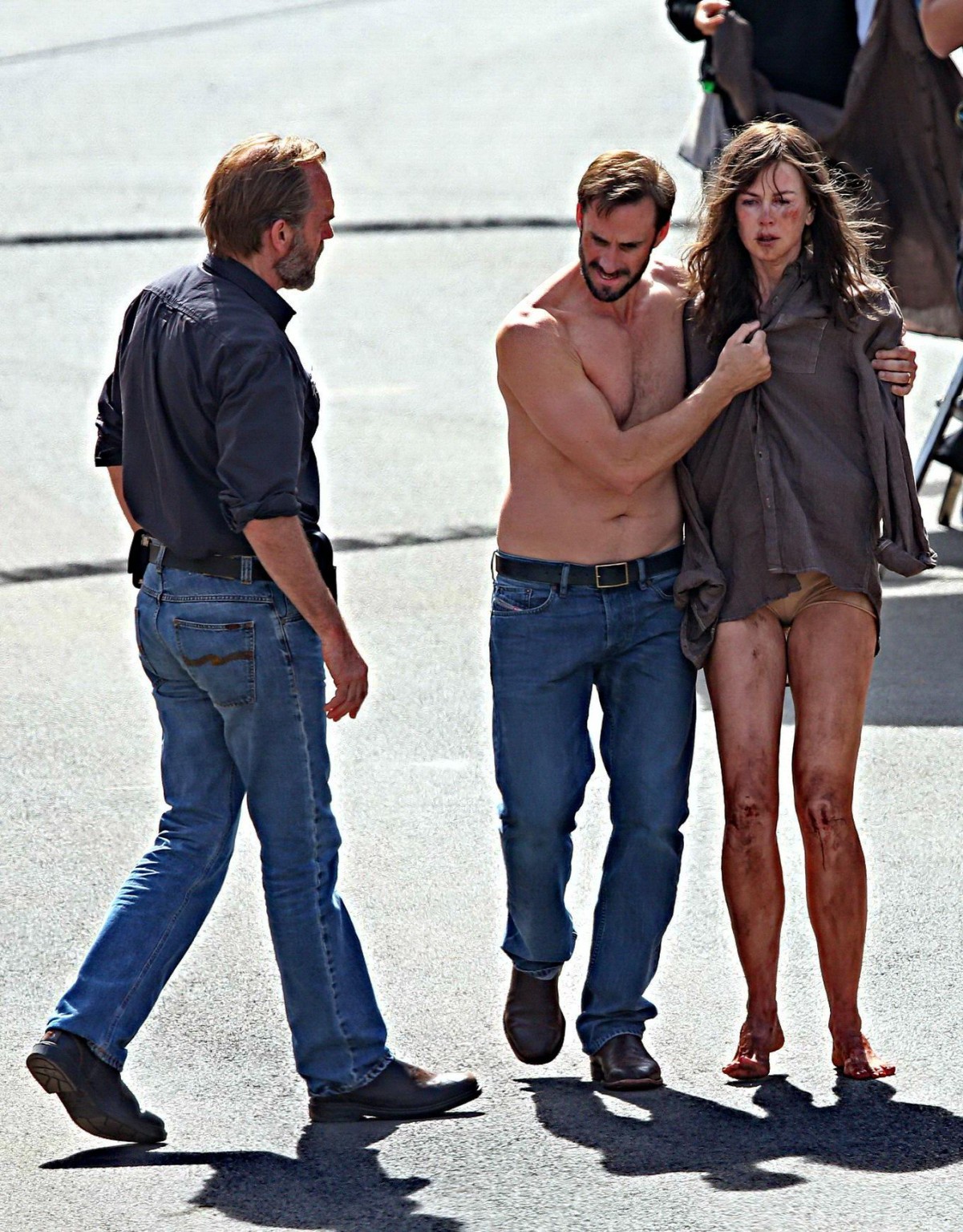 Nicole Kidman all dirty wearing panties and shirt on the Strangerland set in Can #75197957