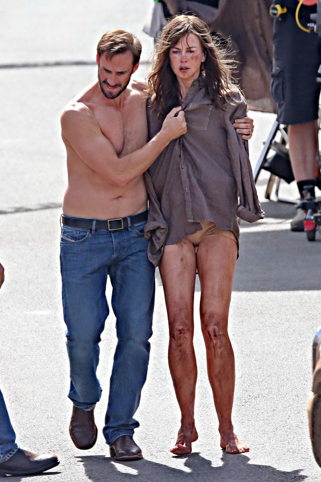 Nicole Kidman all dirty wearing panties and shirt on the Strangerland set in Can #75197964