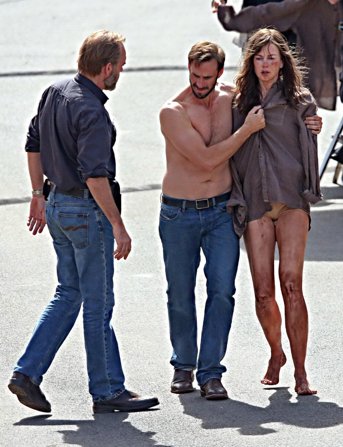 Nicole Kidman all dirty wearing panties and shirt on the Strangerland set in Can #75197968