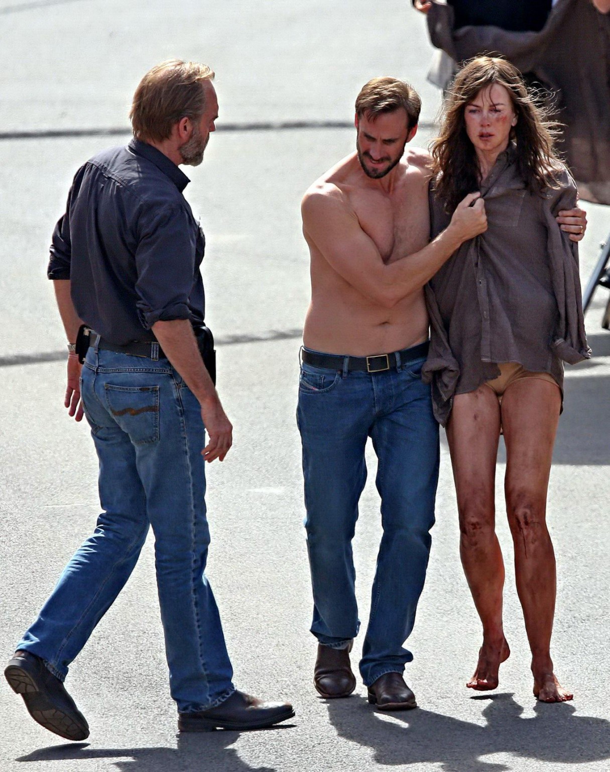 Nicole Kidman all dirty wearing panties and shirt on the Strangerland set in Can #75197975