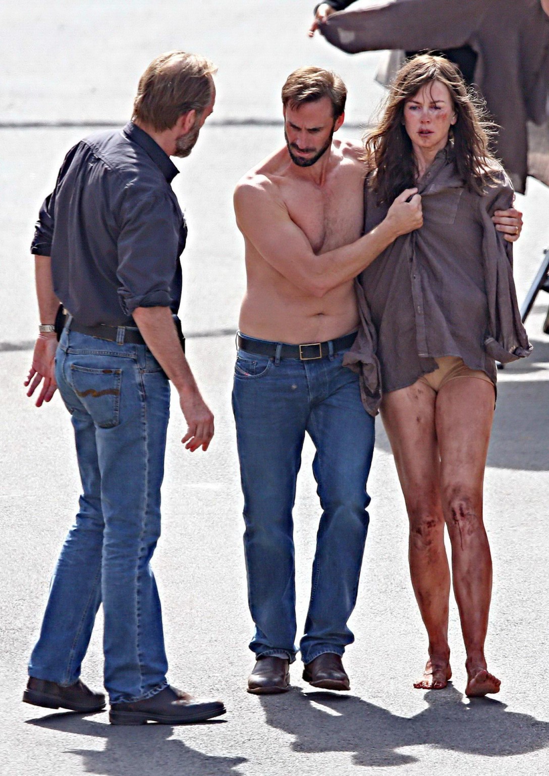Nicole Kidman all dirty wearing panties and shirt on the Strangerland set in Can #75197988