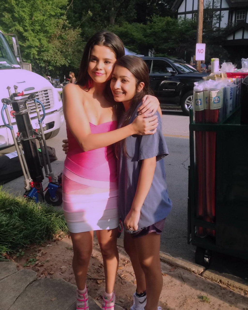 Selena Gomez slips from her pink tube mini dress #75153382