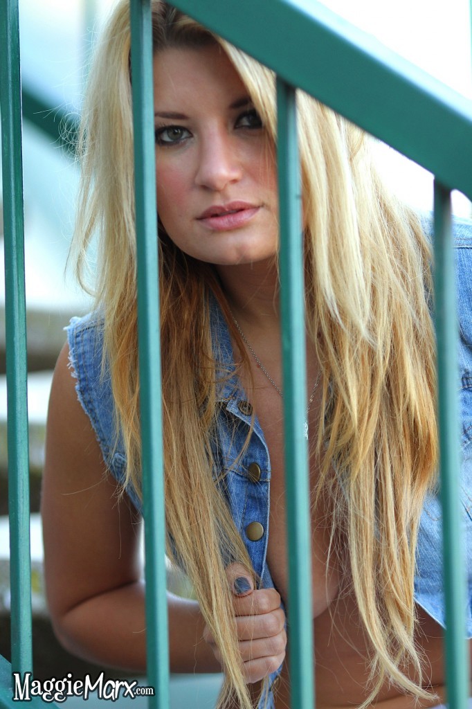 Teen tease Maggie in jean jacket outdoors #73506251