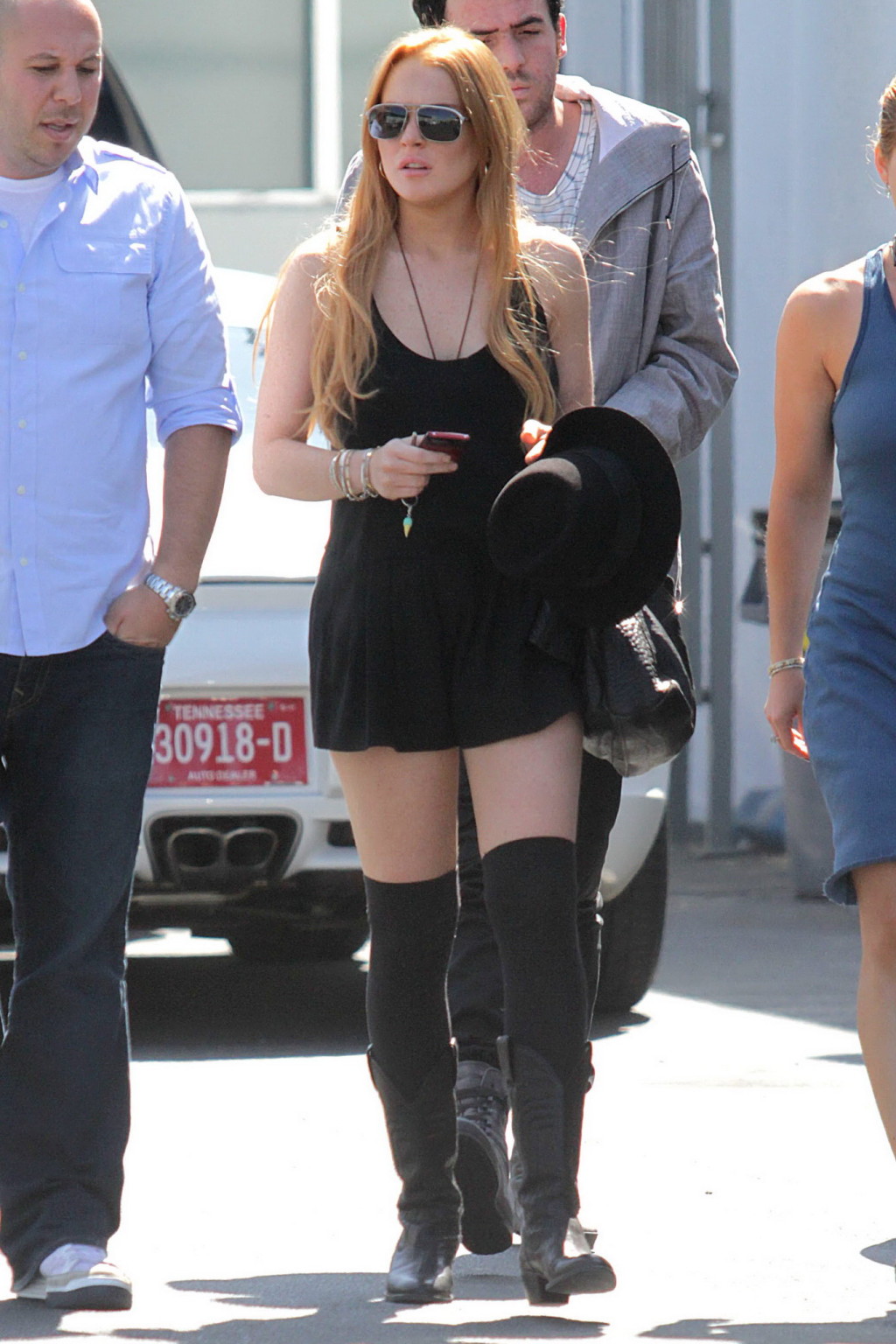 Lindsay Lohan leggy in shockings  boots heading to a studio in Culver City #75332716