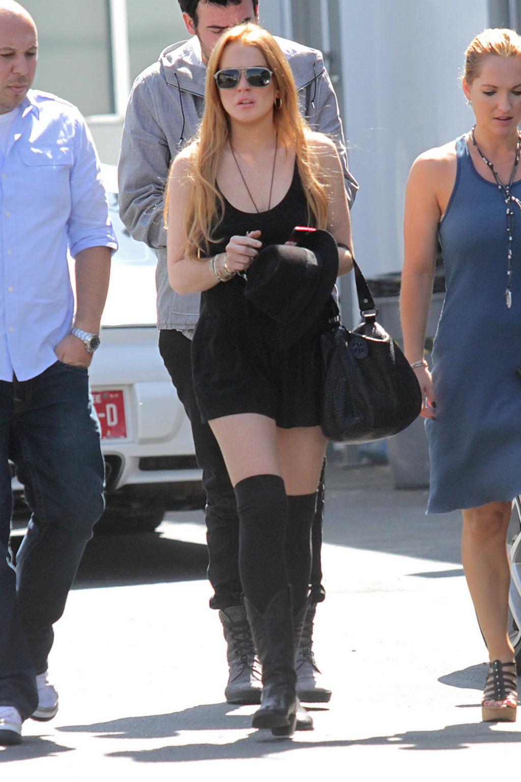 Lindsay Lohan leggy in shockings  boots heading to a studio in Culver City #75332729