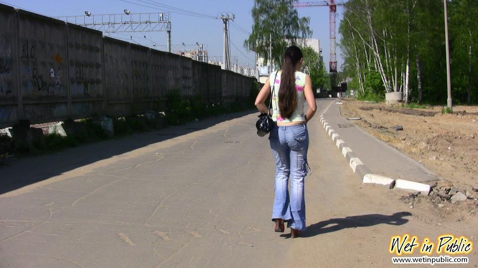 Busty bitch pissed herself on the road and then pulled off her jeans #79491607