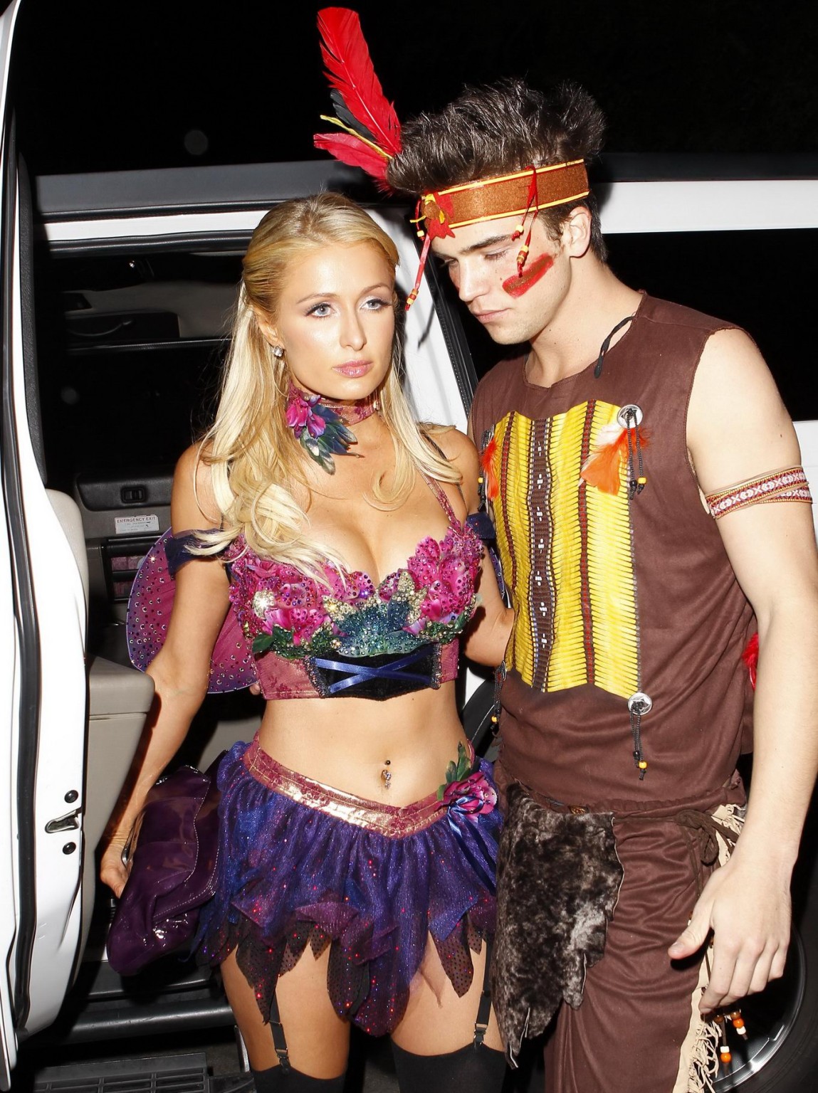 Paris Hilton wearing a belly top  stockings at the Halloween party in LA #75249585