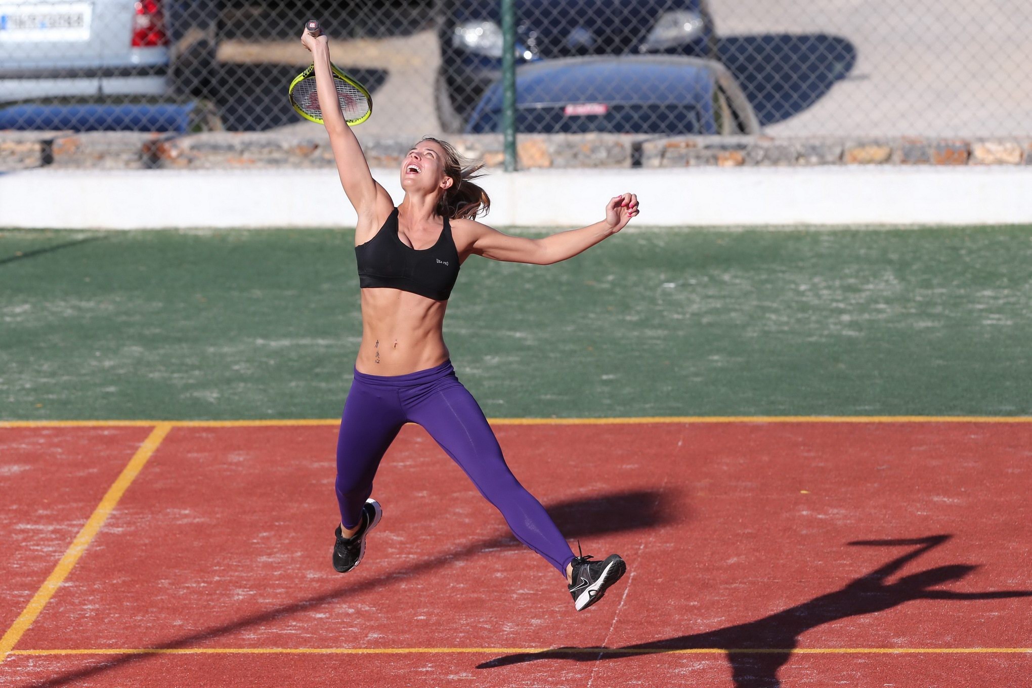 Gemma Atkinson in sports bra and tights playing tennis during a vacation in Gree #75200440