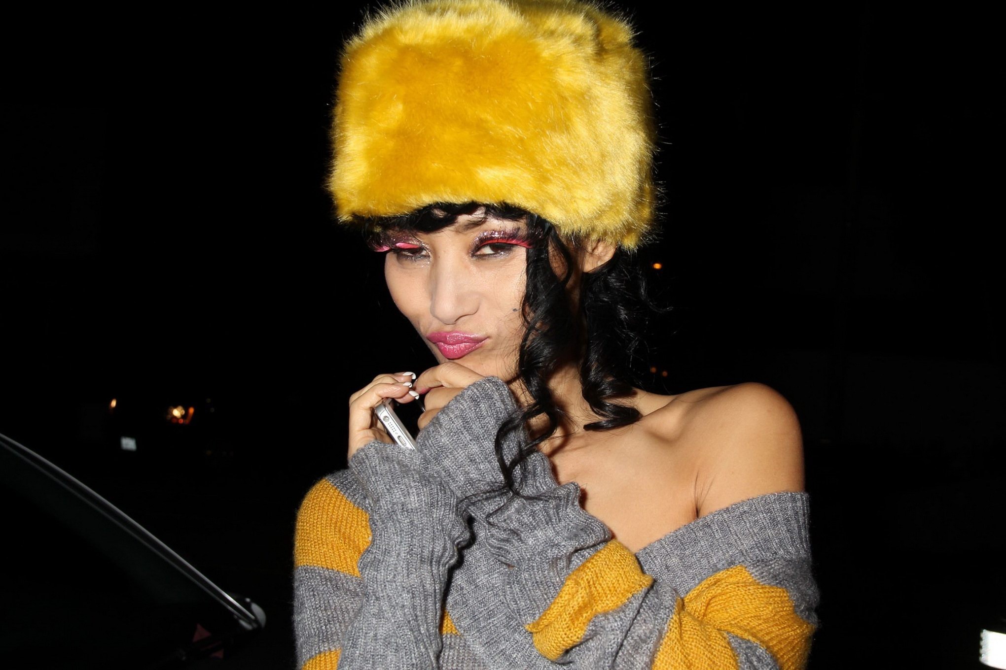Bai Ling braless wearing a knitted see through dress at Greystone Manor in West  #75244933