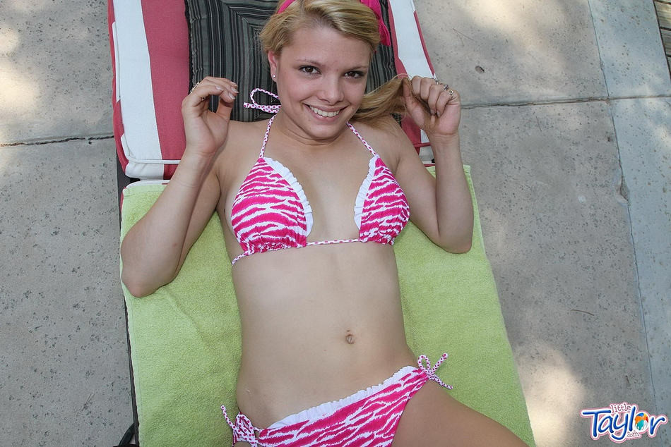 18 year old blonde masturbates with dildo outdoors in her bikini #78379373