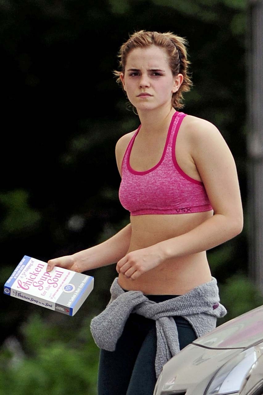 Emma Watson Exposing Sexy Body And Nice Tits In Sports Bra On Street