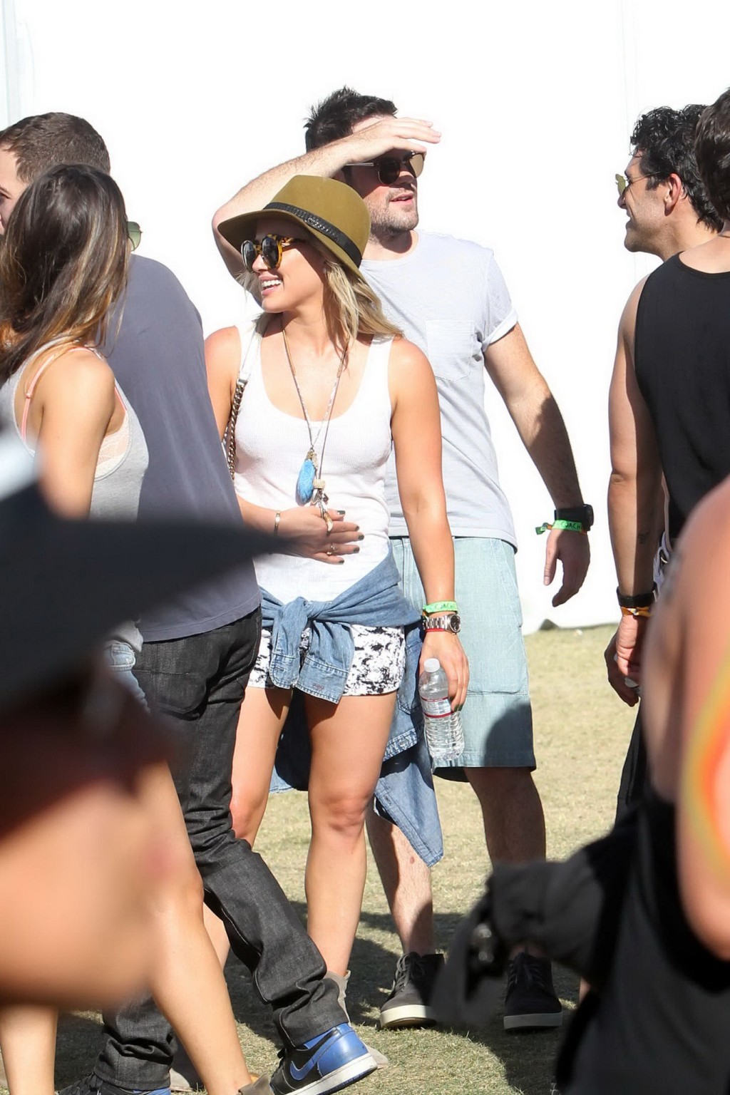 Hilary Duff busty and leggy in transparent tank top and shorts #75199465