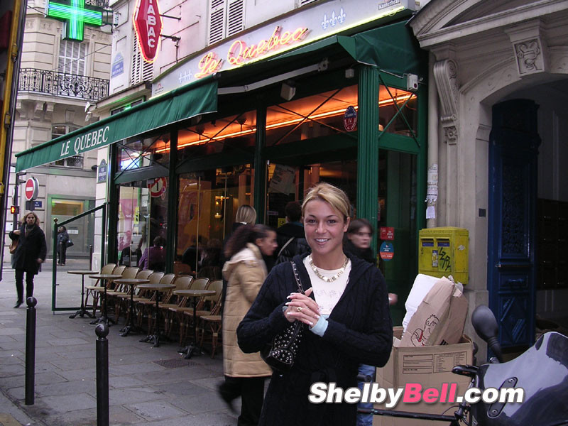 Cheerful blonde Shelby Bell posing in the streets of Paris #67808515