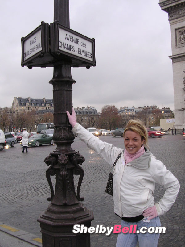 Cheerful blonde Shelby Bell posing in the streets of Paris #67808591