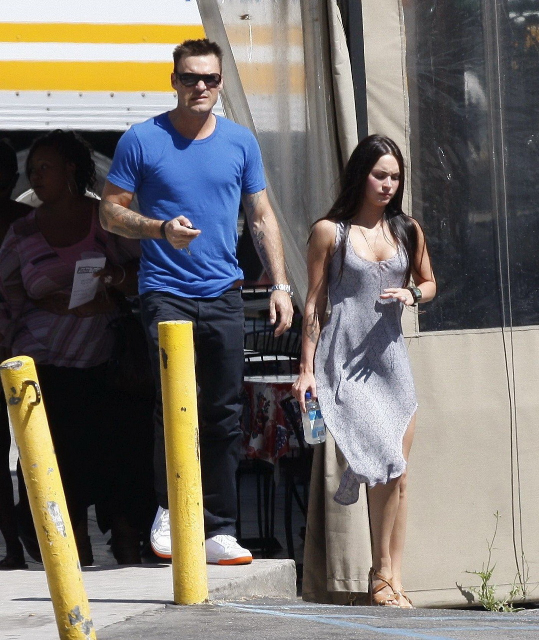 Megan Fox looks very sexy wearing high slit summer dress in LA #75335347