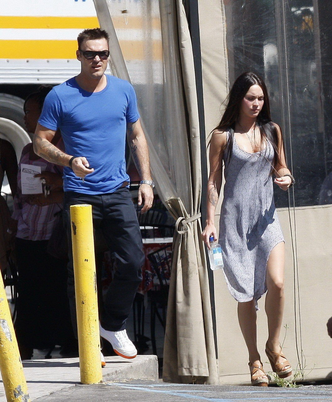 Megan Fox looks very sexy wearing high slit summer dress in LA #75335379