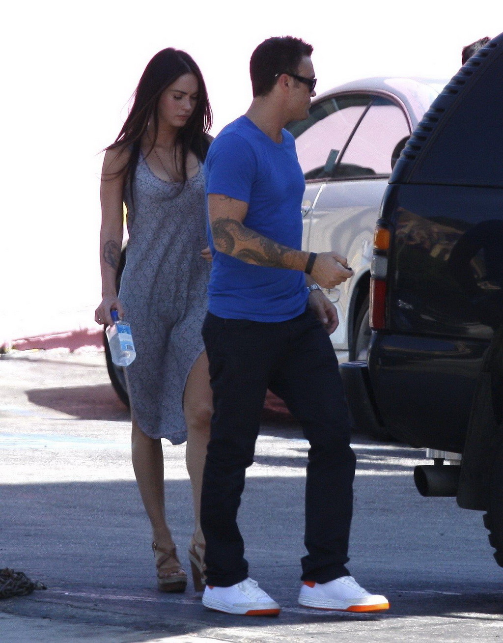 Megan Fox looks very sexy wearing high slit summer dress in LA #75335406