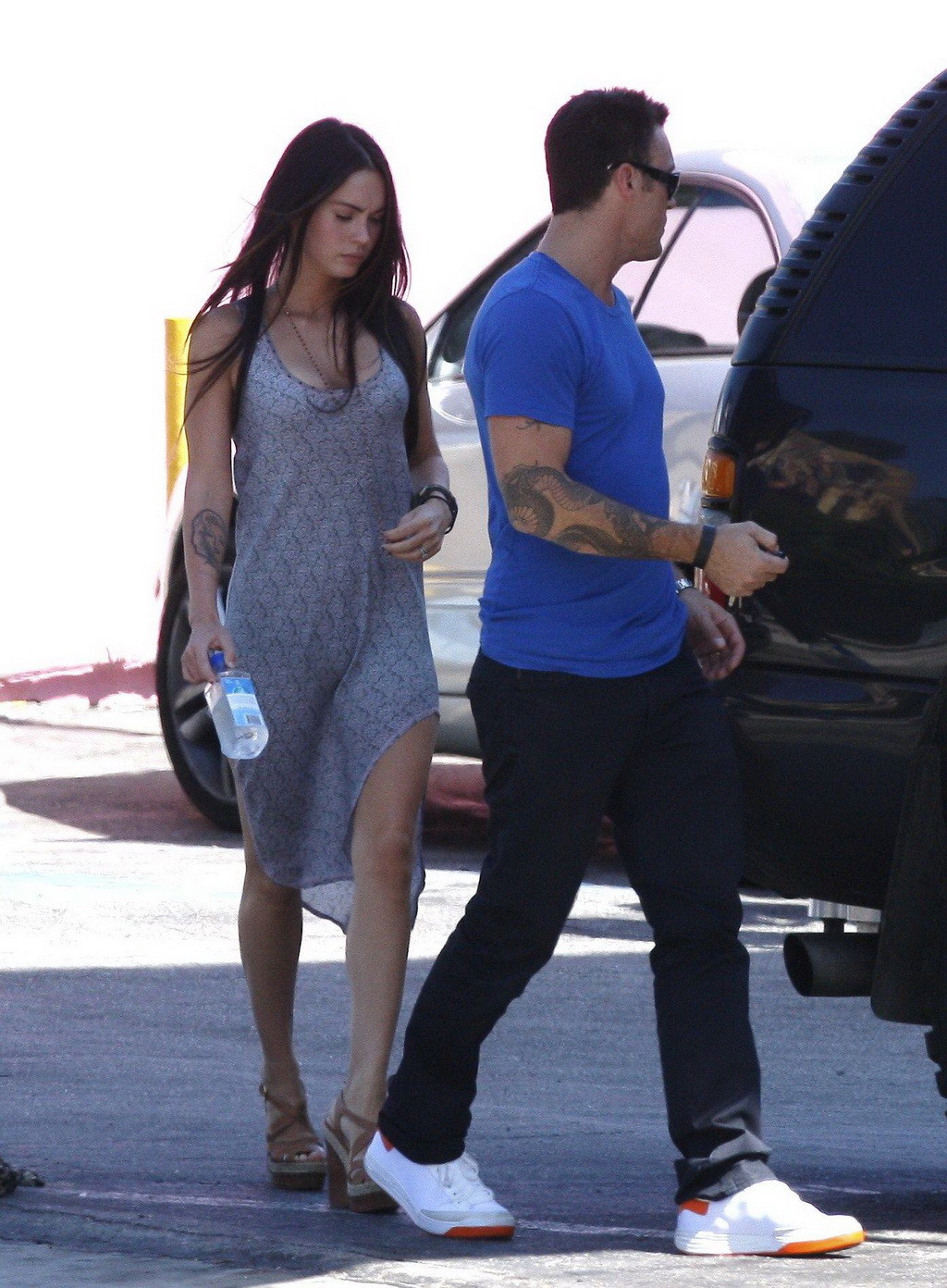 Megan Fox looks very sexy wearing high slit summer dress in LA #75335414