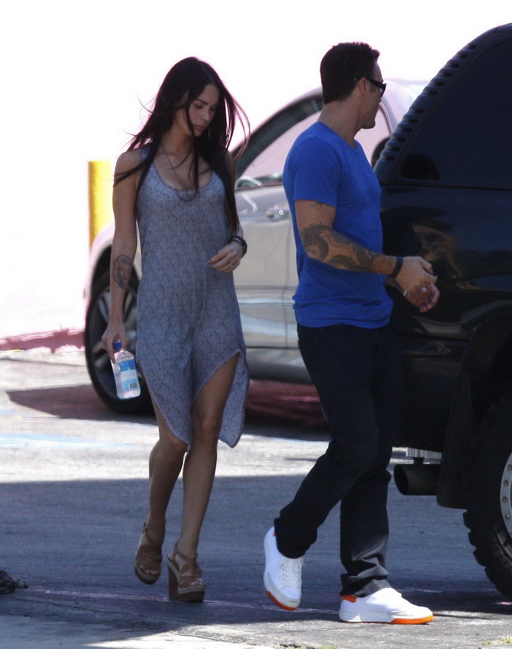 Megan Fox looks very sexy wearing high slit summer dress in LA #75335420