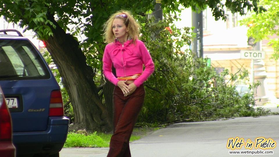 Real outdoor pissing trouble of a confused babe in the crimson pants #73245618