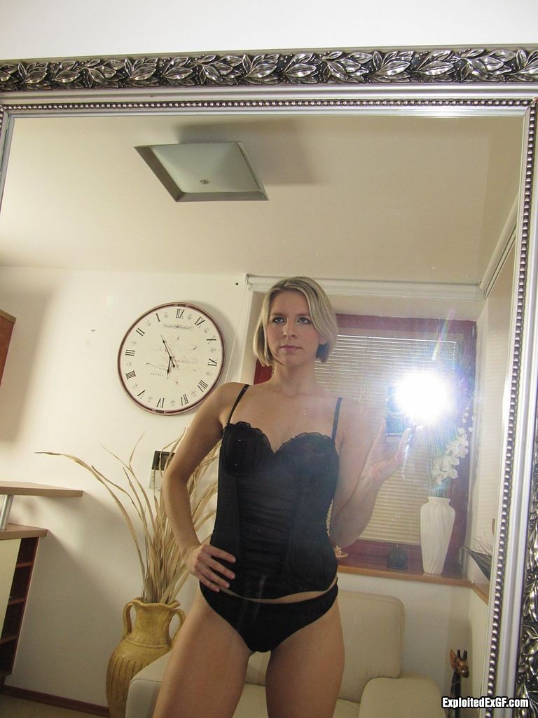 Solo sweet girl in black lingerie in the fron of mirror #67598095