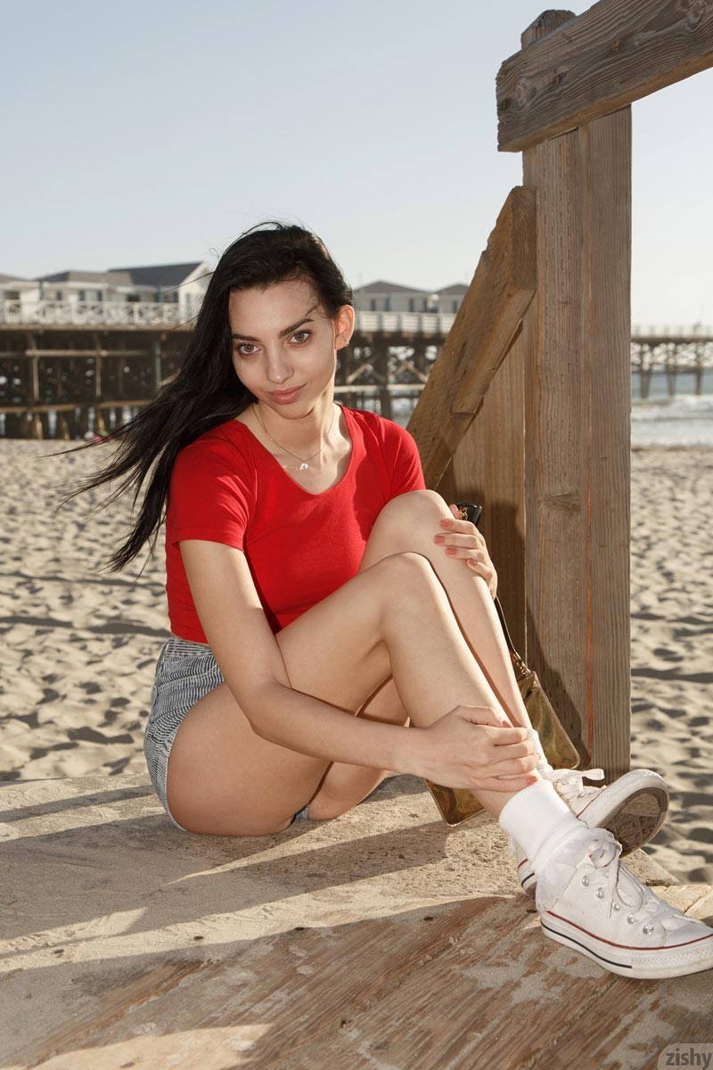 Brunette having fun at the beach #70852479