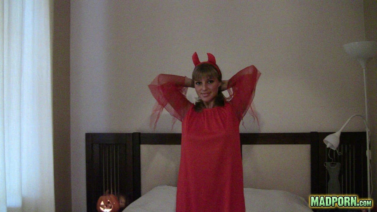 Hot halloween babe dressed up as a devil sucks her man's cock #67239388