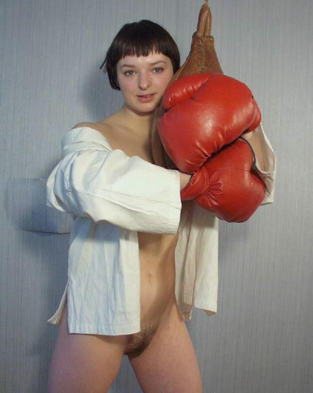 Horny hairy pussy babe loves boxing naked #77325477
