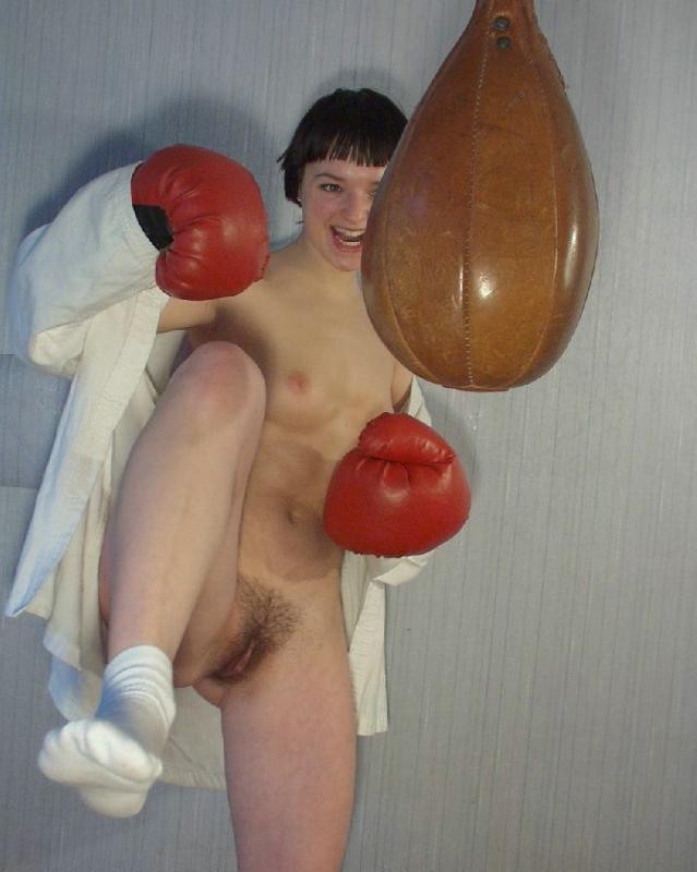 Horny hairy pussy babe loves boxing naked #77325499