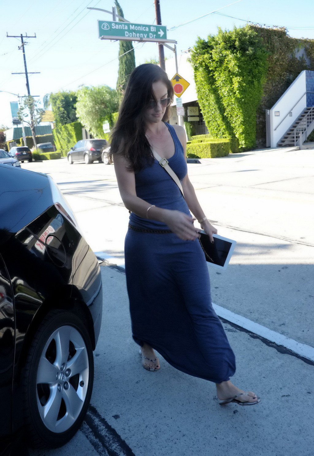 Minka Kelly braless shows hard pokies in tight gray dress while leaving a salon  #75249848