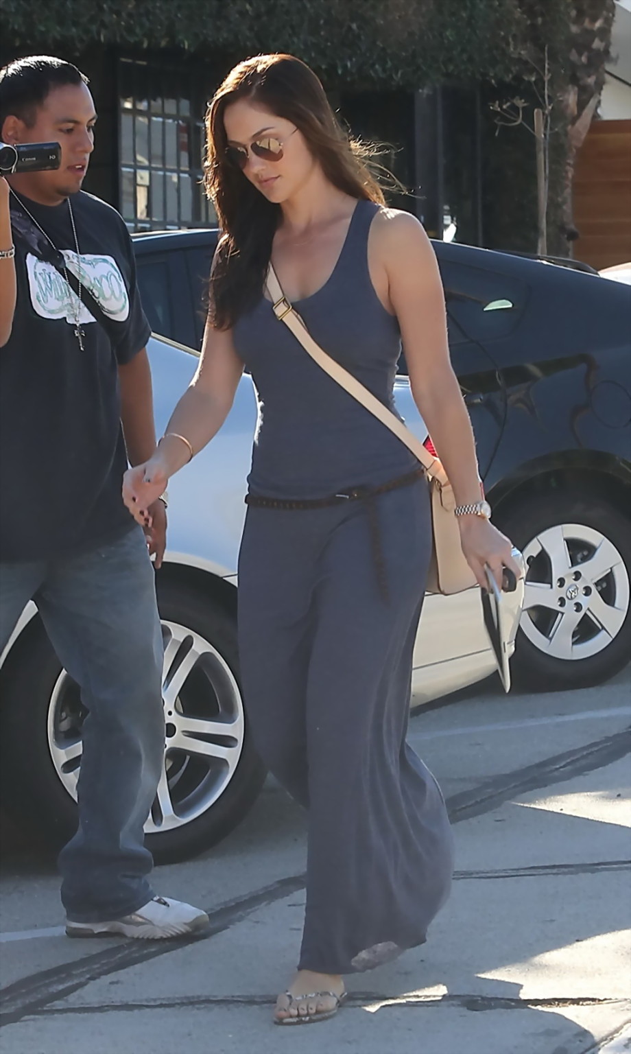 Minka Kelly braless shows hard pokies in tight gray dress while leaving a salon  #75249878