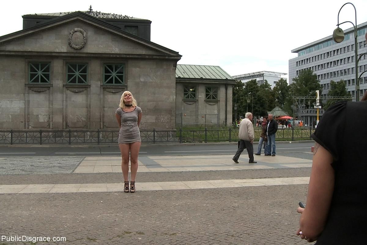 Blonde is left with her head locked in a box in a subway station #67522472