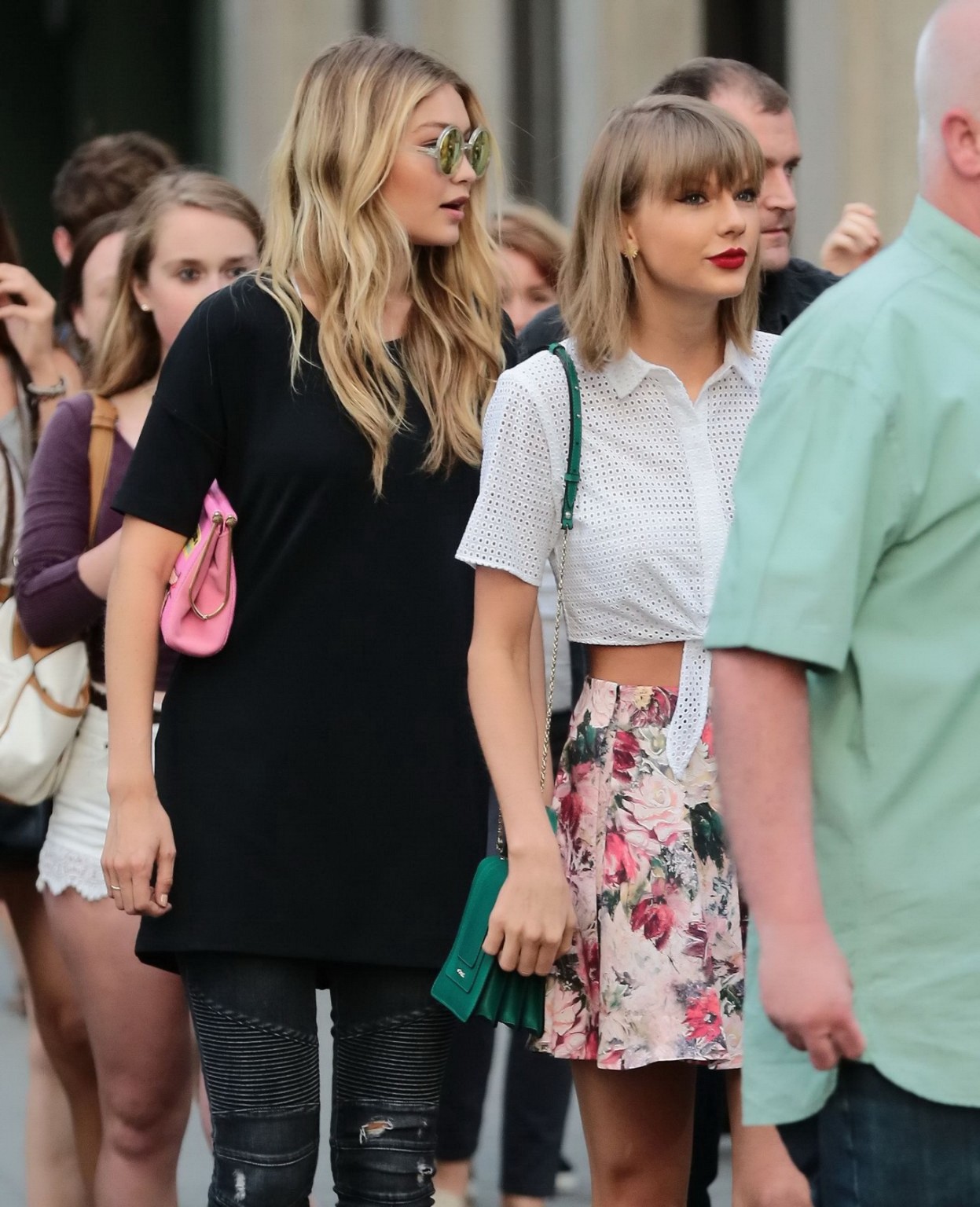 Taylor Swift see through to bra and leggy with Martha Hunt and Gigi Hadid out in #75162585