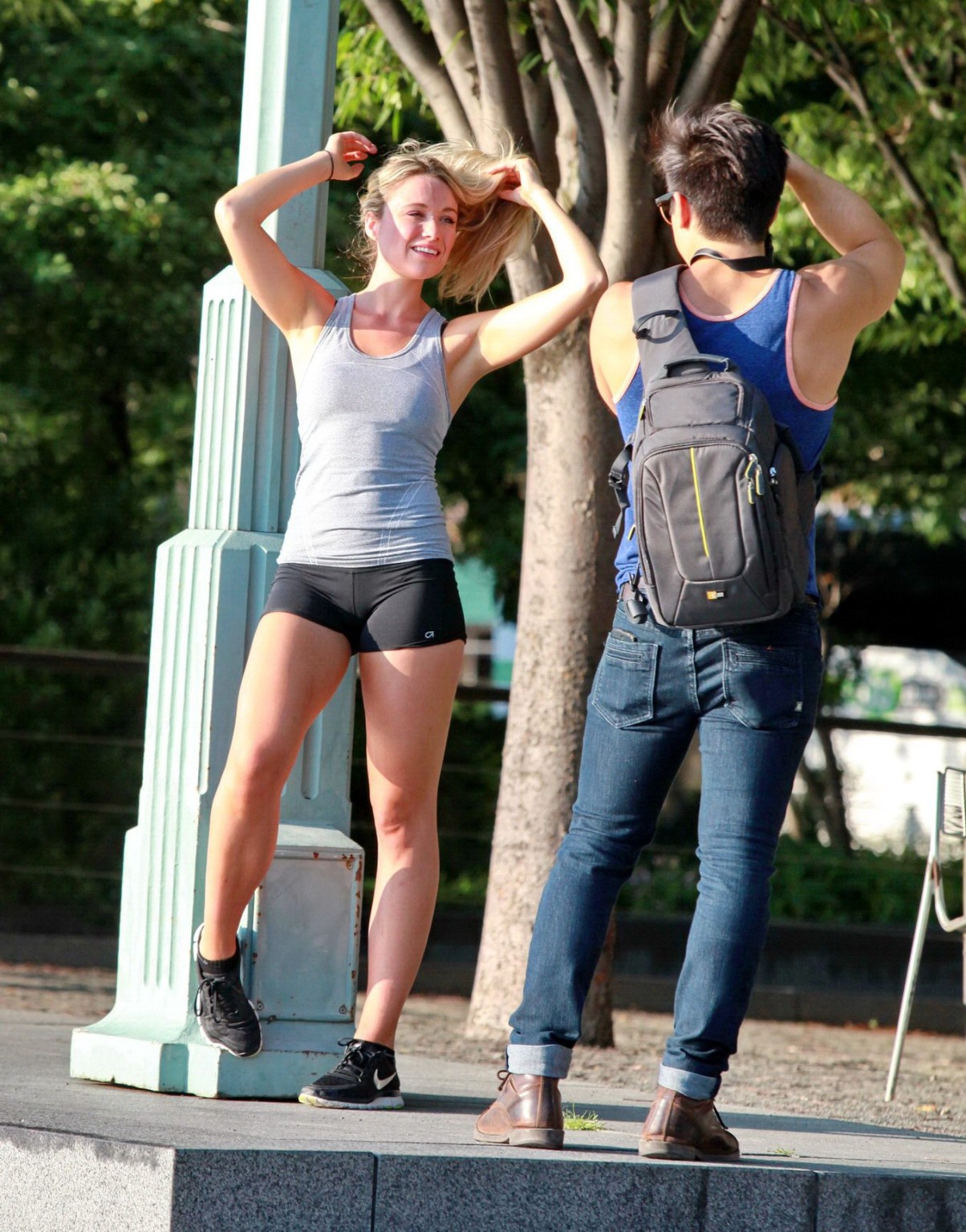 Katrina Bowden shows off her ass in tiny black shorts while stretching at Ben Jo #75189853