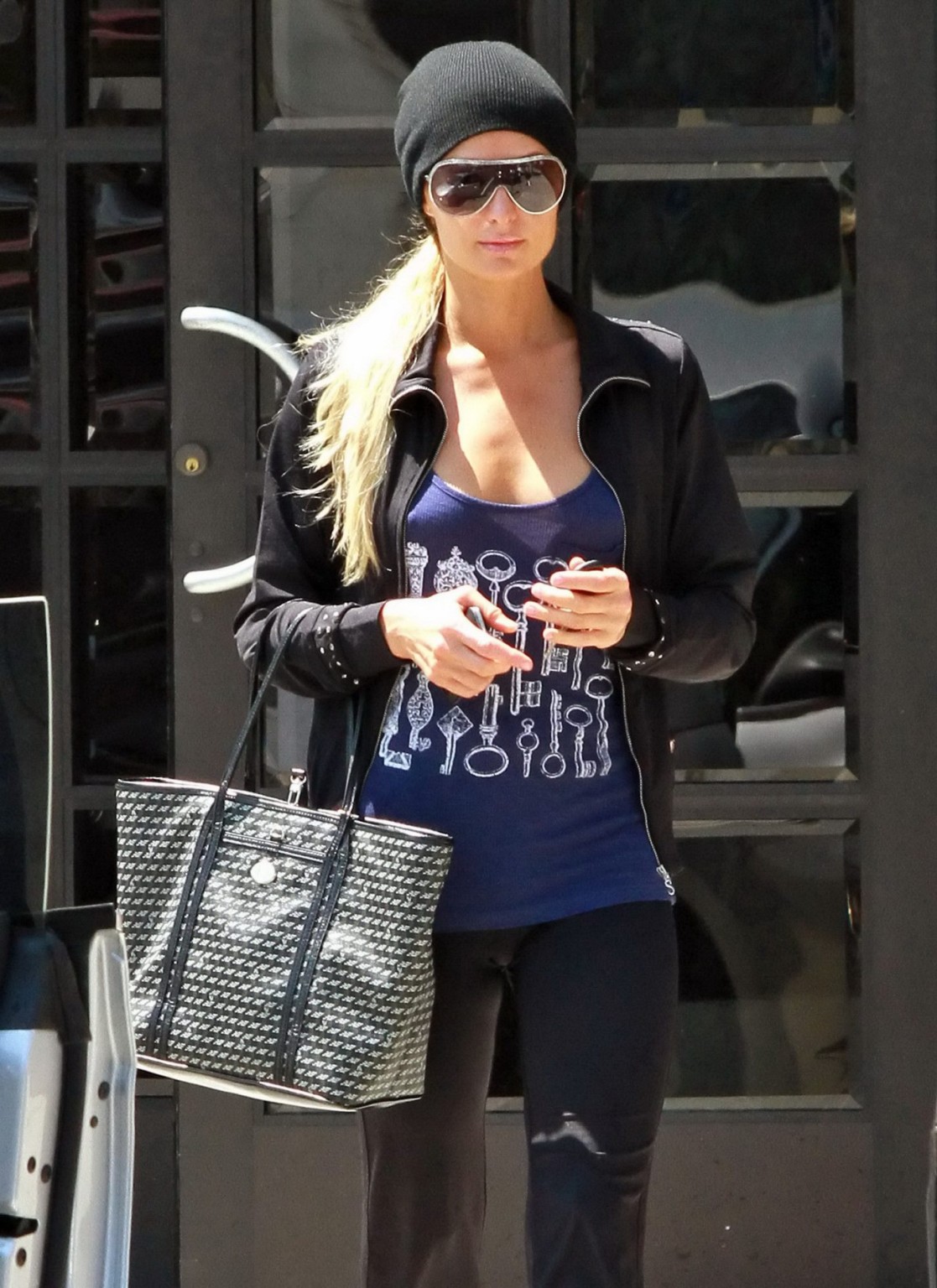 Paris Hilton braless wearing a slightly see-through tank top in Beverly Hills #75267041