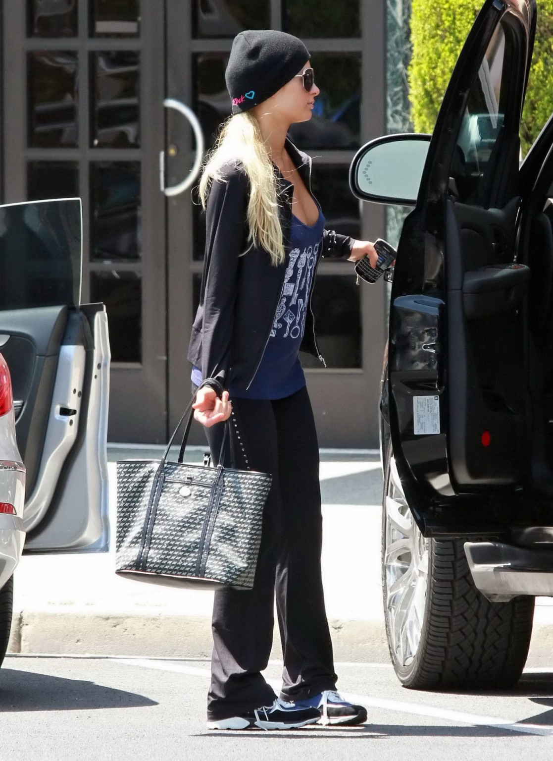 Paris Hilton braless wearing a slightly see-through tank top in Beverly Hills #75267089