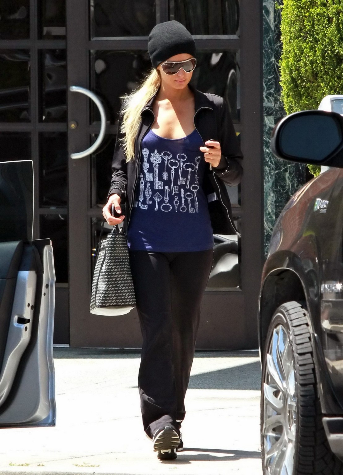 Paris Hilton braless wearing a slightly see-through tank top in Beverly Hills #75267098