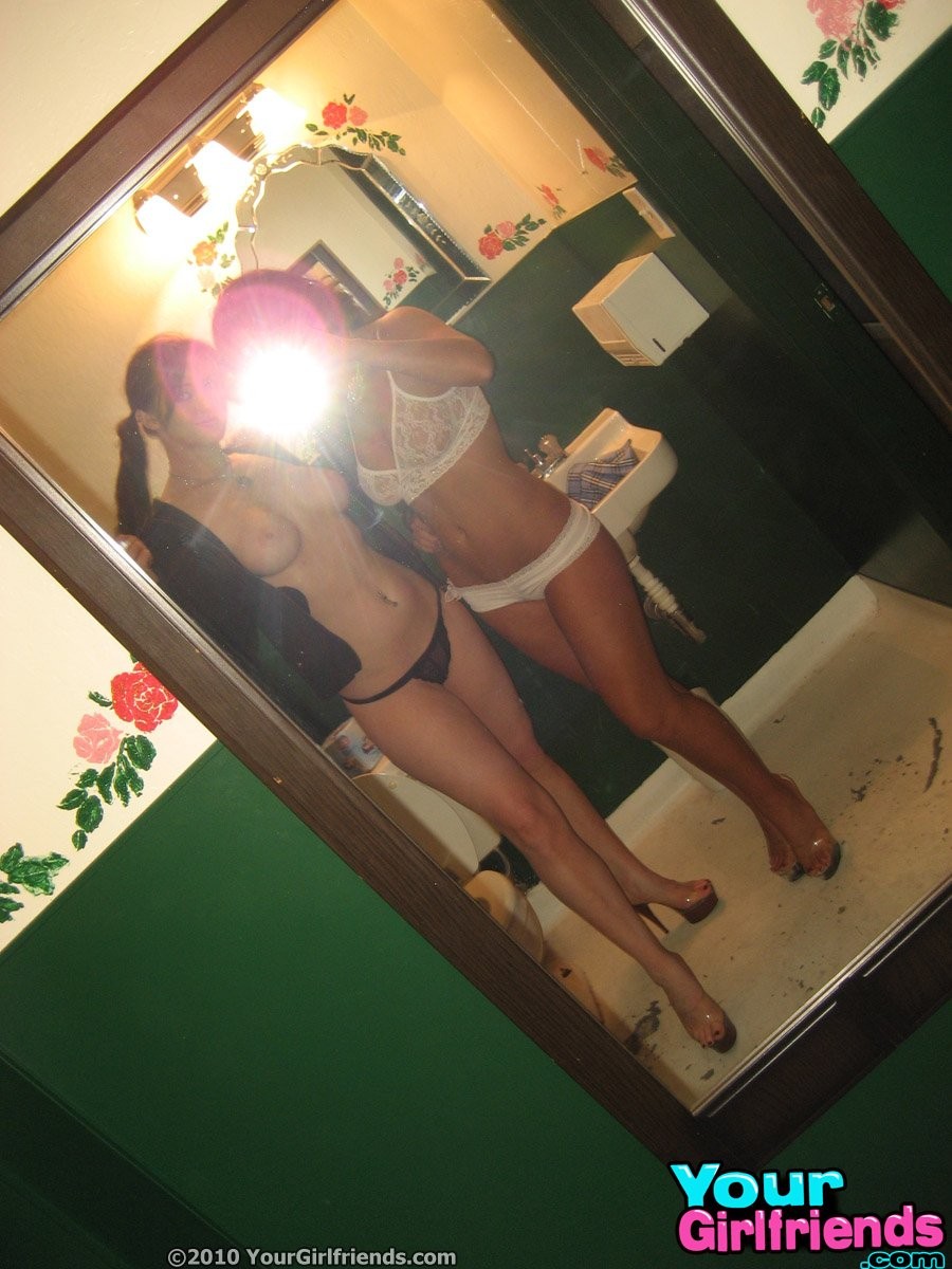 Two bombshell girlfriends take hot mirror pics showing off their hot nympho bodi #67149063