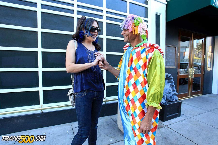 Sexy shemale being ass slammed by a big cocked clown #79152540