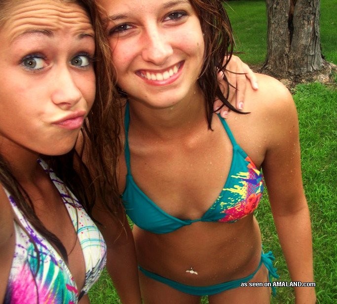 Amateur lesbian 18 year old girlfriends in bikinis and panties #68378983