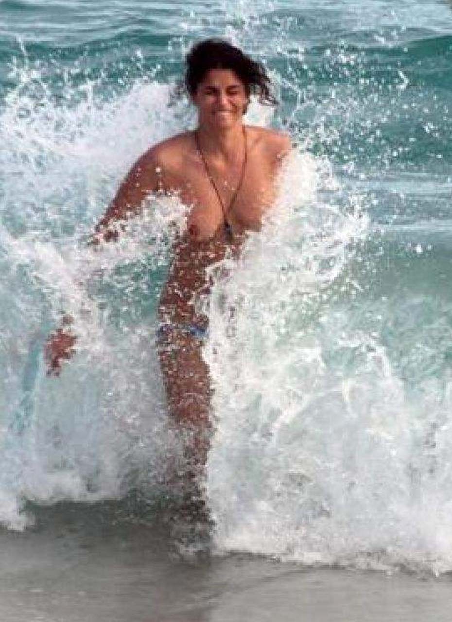 Shermine Shahrivar exposing her nice big tits topless on beach paparazzi picture #75313485