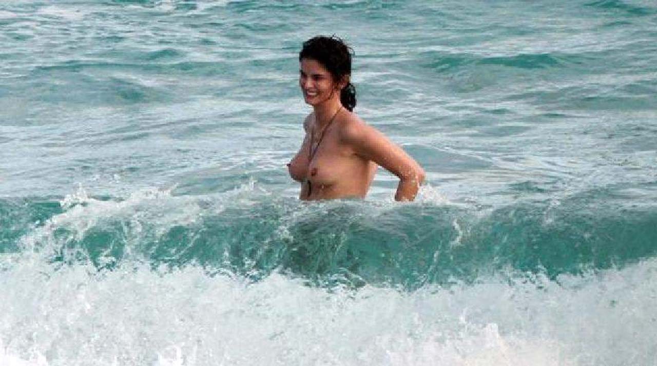 Shermine Shahrivar exposing her nice big tits topless on beach paparazzi picture #75313487