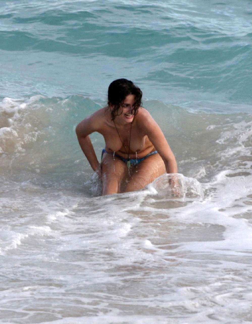 Shermine Shahrivar exposing her nice big tits topless on beach paparazzi picture #75313498
