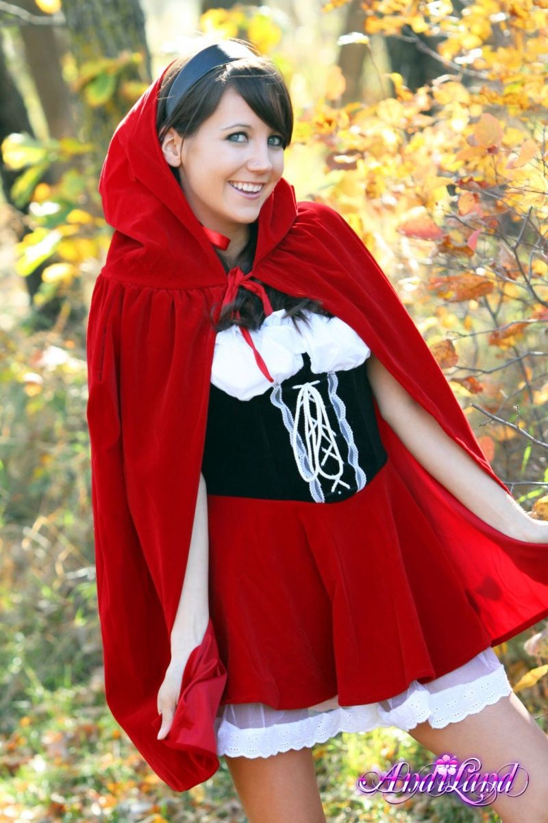 Teen dressed like red riding hood showing her white panties and perky tits #68376384