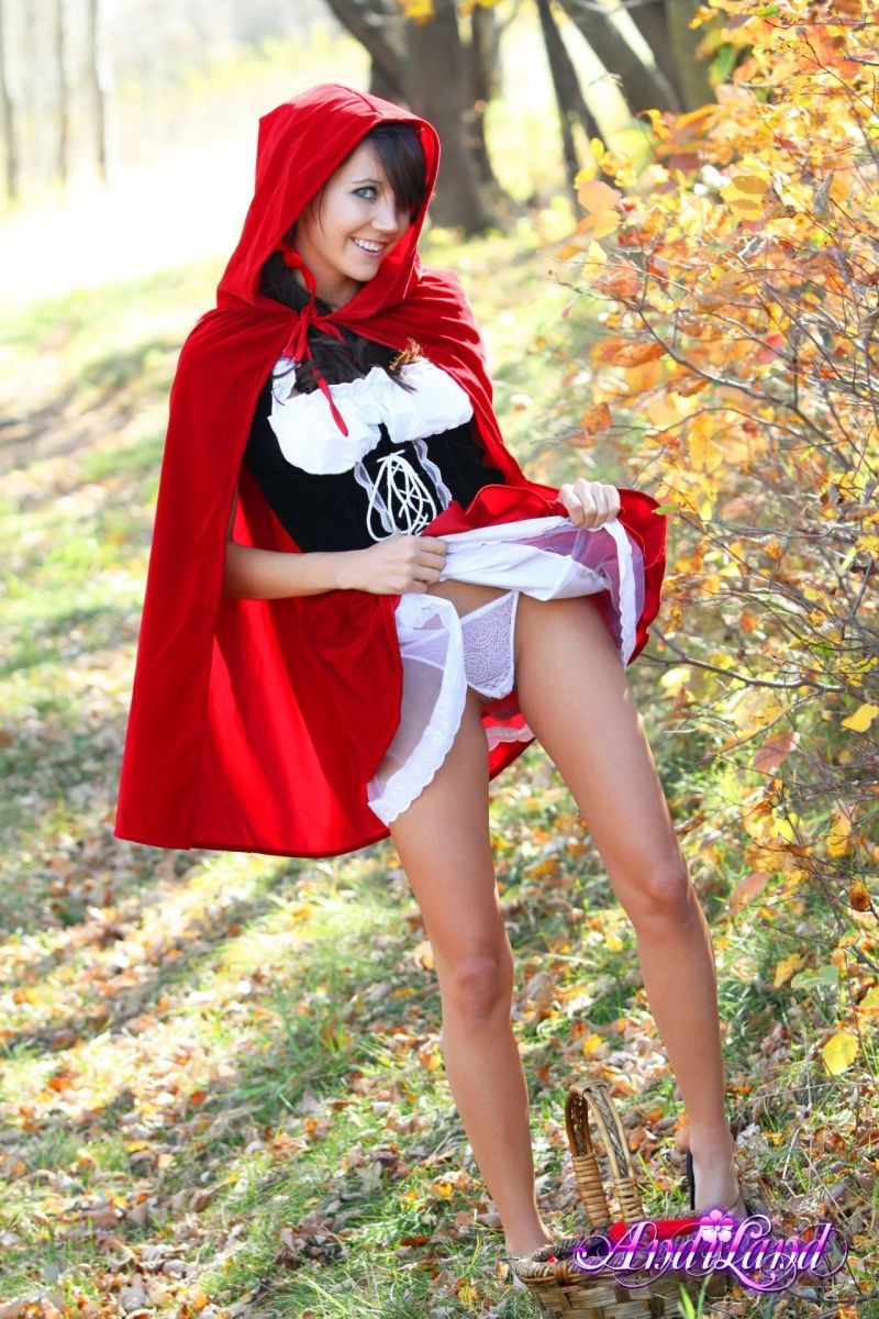 Teen dressed like red riding hood showing her white panties and perky tits #68376390