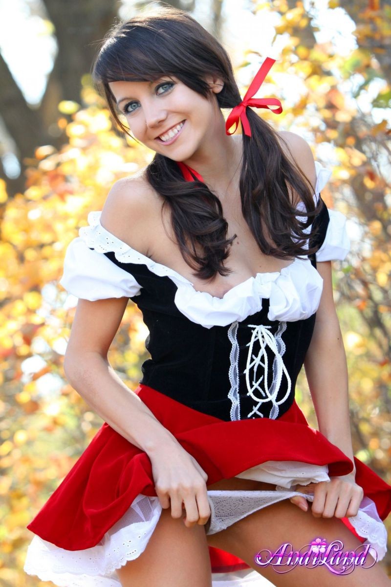 Teen dressed like red riding hood showing her white panties and perky tits #68376422