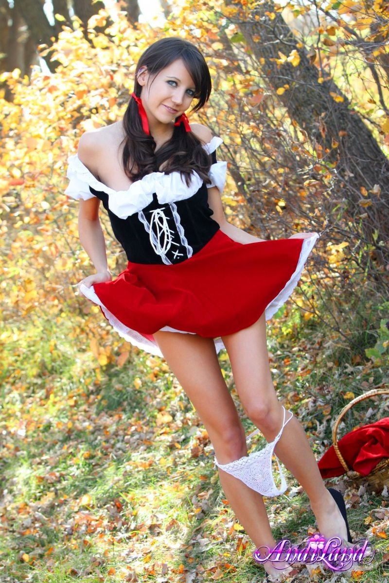 Teen dressed like red riding hood showing her white panties and perky tits #68376425