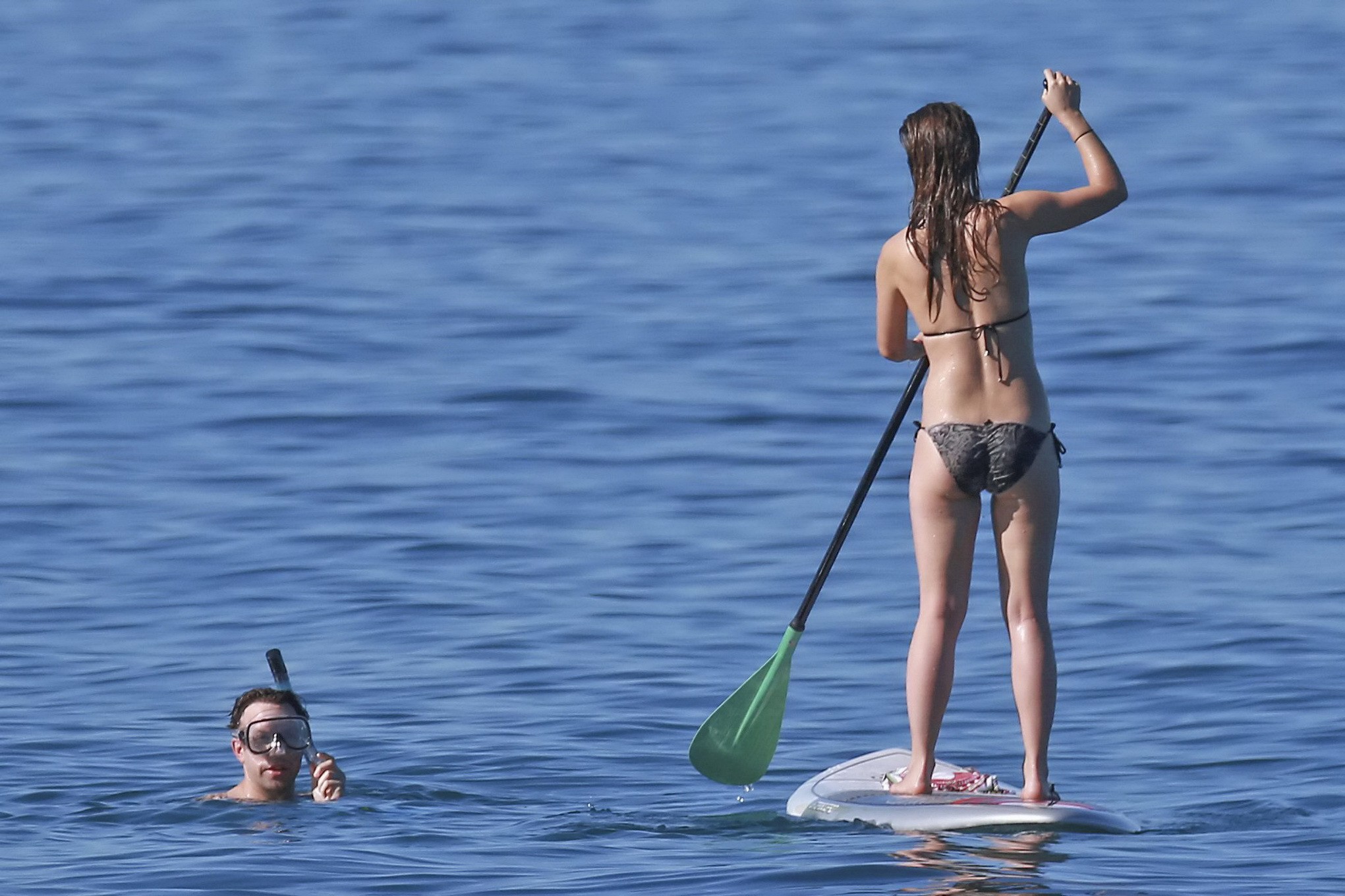 Olivia Wilde showing her ass in tiny monochrome flower print bikini while paddle #75179019