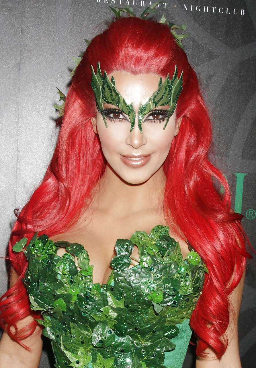 Kim Kardashian as redhair in Poison Ivy costume for Helloween party #75284016