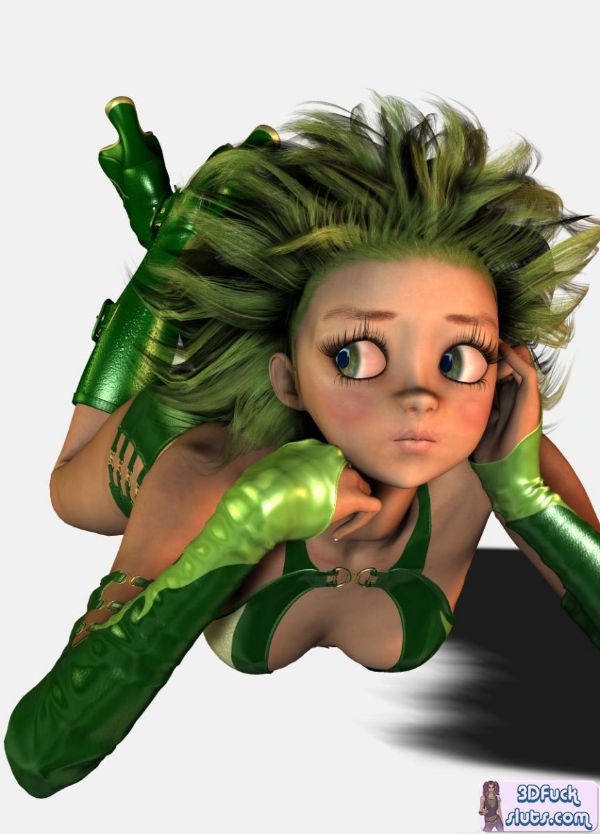 3d toons mit grünem verrücktem Haar
 #69690930